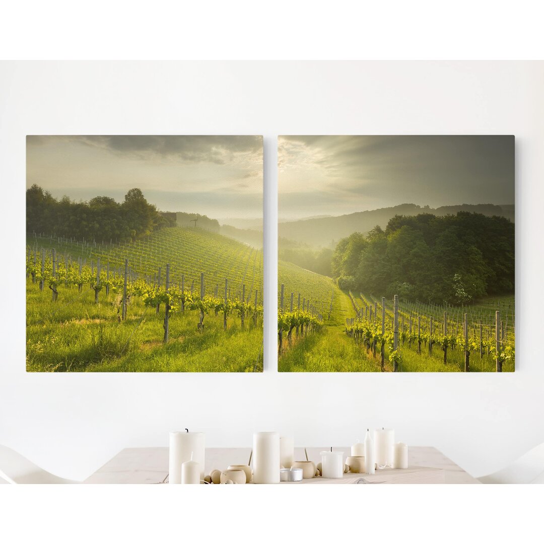 2-tlg. Leinwandbilder-Set Sunset Over a Vineyard