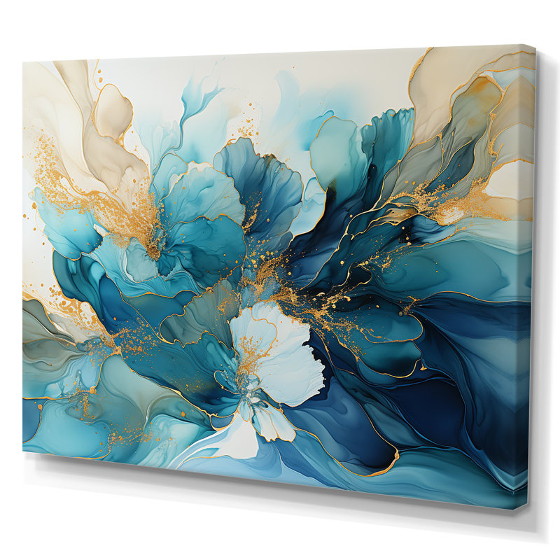 Encre liquide bleue et blanche Geyser II - impression, Toile tendue, H 16 po x l 32 po x P 1 po