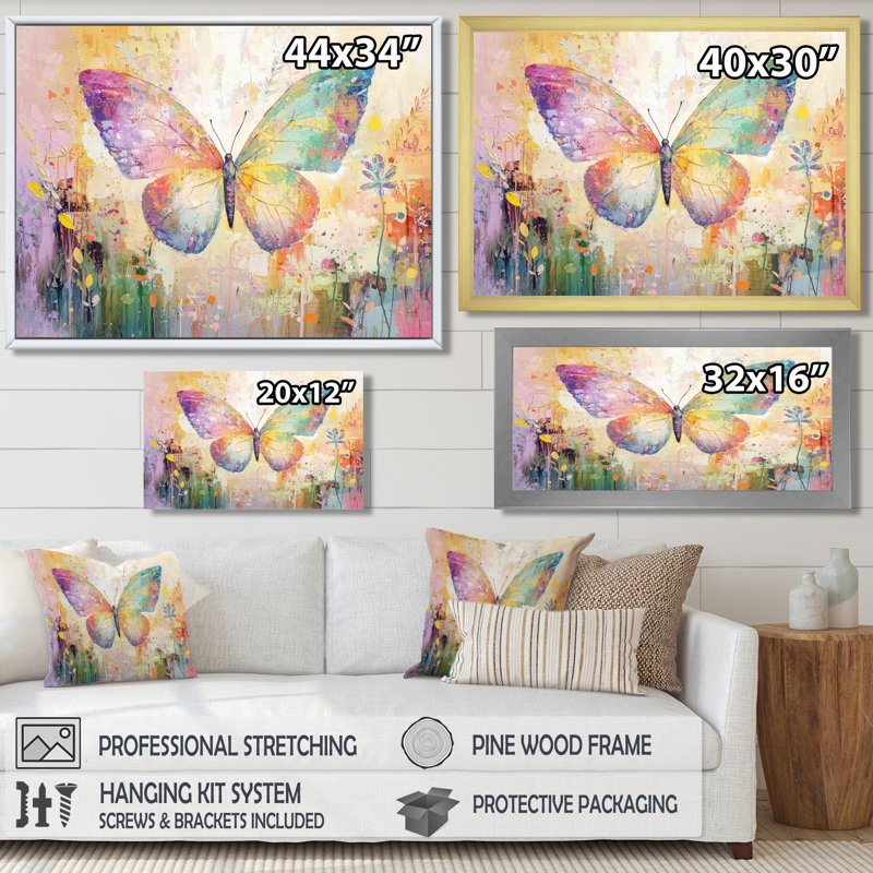 Décoration florale papillon délicat ailes III - papillon, Toile tendue, Ne s’applique pas, H 24 po x l 32 po