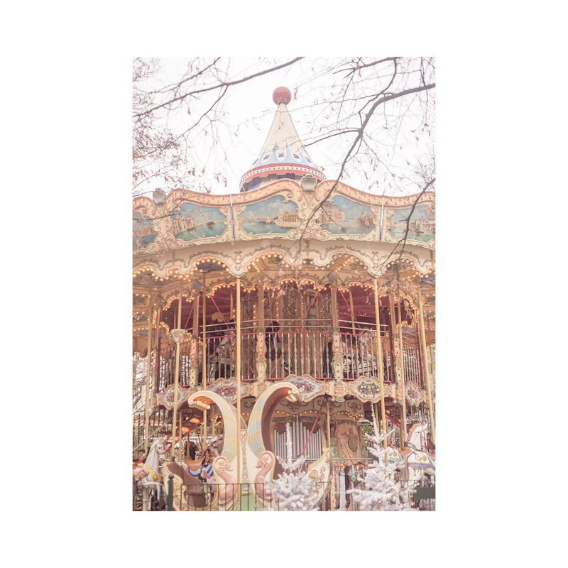 Carousel In The Snow - Wrapped Canvas Print, 30.48cm H x 20.32cm W x 1.91cm D