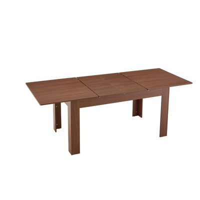 Extendable Rectangular Dining Table, Modern Expandable Kitchen Table with 2 Drop Leaves, Walnut Finish, Space-Saving Dinner Table for Small to Large F