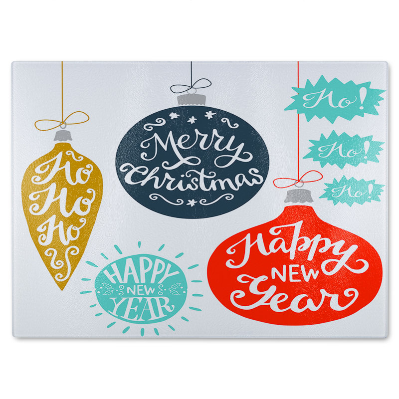 Vintage Christmas Baubles With Merry Christmas Dining Glass Chopping Board, 40cm L x 28cm W