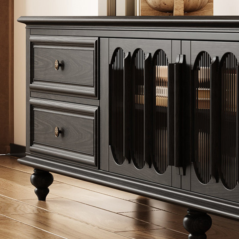 Meuble télé rétro en bois massif noir, 70.87, Noir