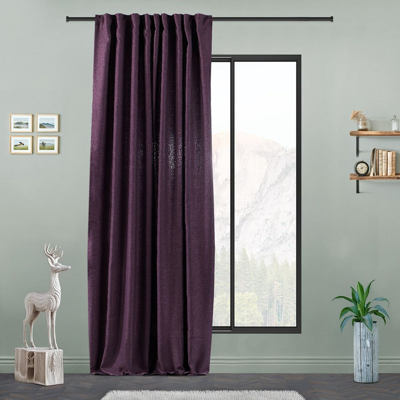 Extra Long & Extra Wide Faux Linen Decorative Curtain Single Panel, 280cm Width x 325cm Drop, Purple