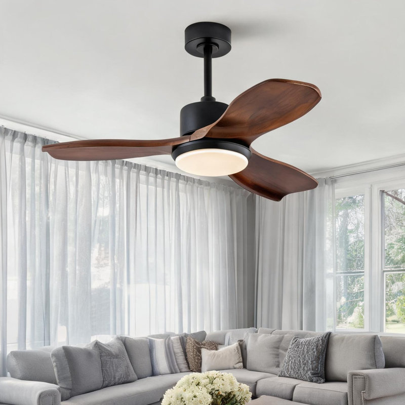 Ventilateur de plafond intérieur / extérieur avec lumière DEL, télécommande, pales en bois massif, noir classique et noyer foncé, 36 pouces