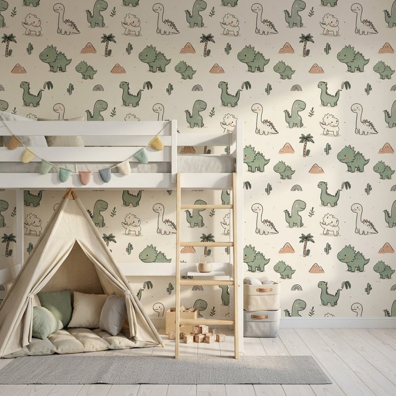 Mignon dinosaure, papier peint de chambre de bébé, Non tissé, non collé