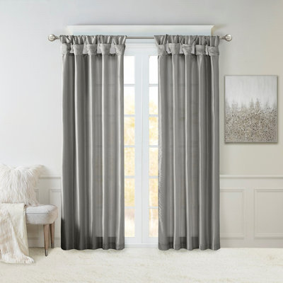 Twist Tab Lined Window Curtain Panel, Charcoal 50x95, Elegant Faux Fabric with Sheen and Privacy
