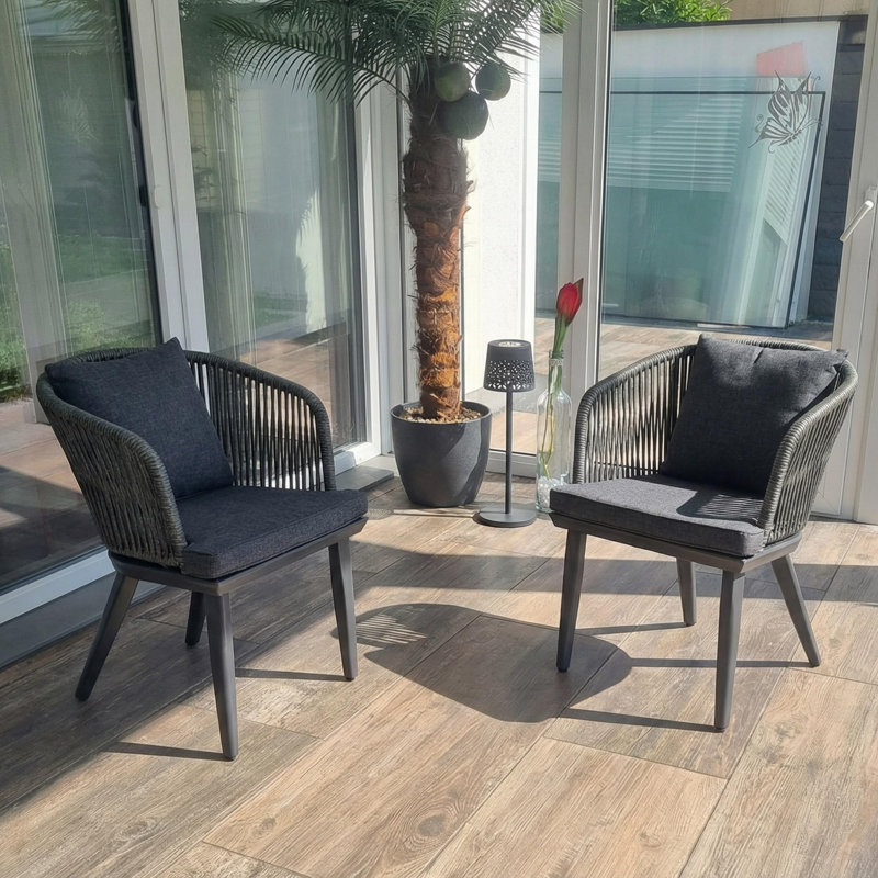 Chaises de salle à manger de patio PURPLE LEAF 2 pièces, chaises d'extérieur en rotin PE avec structure en aluminium, coussins et 2 coussins de dossier
