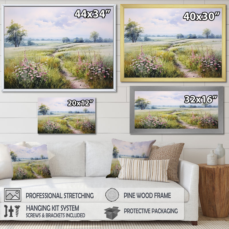 «Meadow Scenery Minimalisme Serenity II», reproduction d'art sur toile encadrée, H 24 po x l 32 po x P 1 po