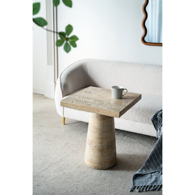 Table d'appoint en magnésium 20 po x 20 po x 24 po, couleur crème, plateau carré et piédestal arrondi, pour table de chevet, vestibule, support à plante, accessoire de salon contemporain avec piédestal, espace minimaliste
