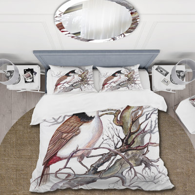 Vintage Beautiful Bird On A Branch - Traditional Duvet Cover Set