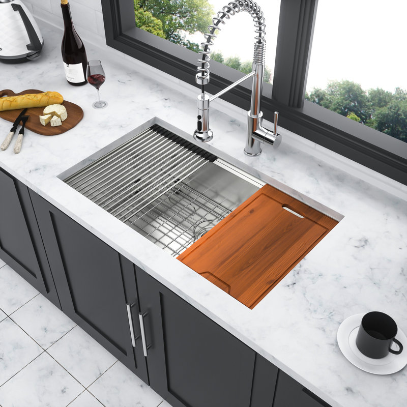 16 Gauge 304 Stainless Steel Sink 32X19x10 - Workstation Style, , With Drying Rack And Installation Guide Kitchen 32"X19"X10" Gauge, Deep Basin, Smooth Surface Included Colander