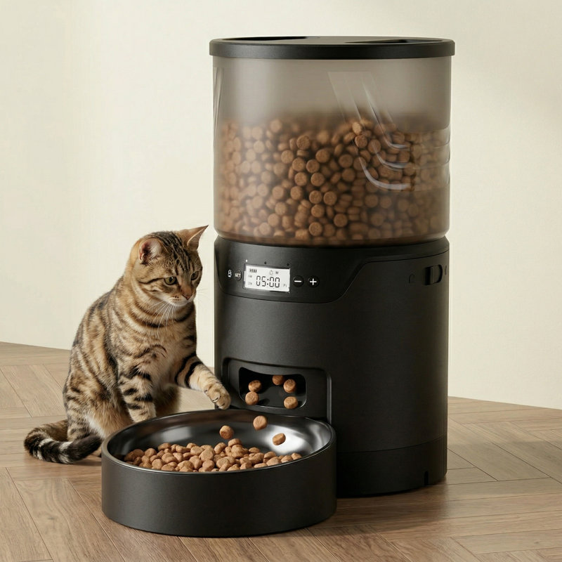 Dispositif d'alimentation automatique pour animaux de compagnie pour félins: distributeur de 3 L avec minuterie, 6 repas quotidiens programmables, réglage fin de 1 à 20 portions, nettoyage et installation simples pour les chats d'intérieur, comprend un emballage absorbant l'humidité pour préserver la fraîcheur des croquettes