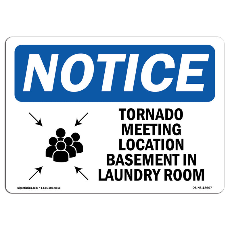 Tornado Meeting Location Basement Sign