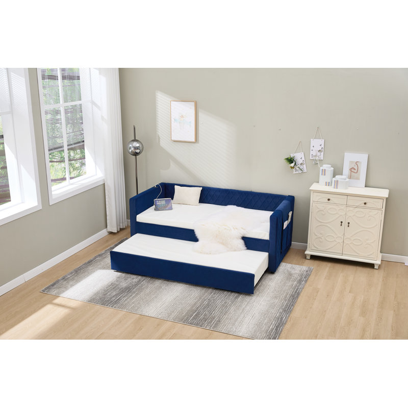 Twin Daybed with Trundle, Dark Blue