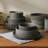 Gibson Elite Deerfield 16-Piece Stoneware Dinnerware Set – Stackable Plates and Bowls, Reactive Glaze, Service for 4, Soft Gray-115676019