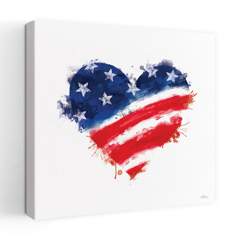 Étoiles contemporaines rayées cœur avec cœur patriotique drapeau américain, H 24 po x l 24 po