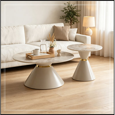 Ensemble de 2 poufs ronds gigognes Rivera avec base robuste