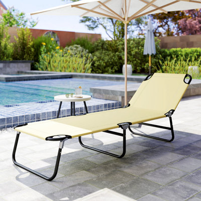 Folding Chaise Lounge Pool Chairs, Outdoor Sun Tanning Chairs With 5-Level Reclining Back, Steel Frame For Beach, Yard, Patio, Beige