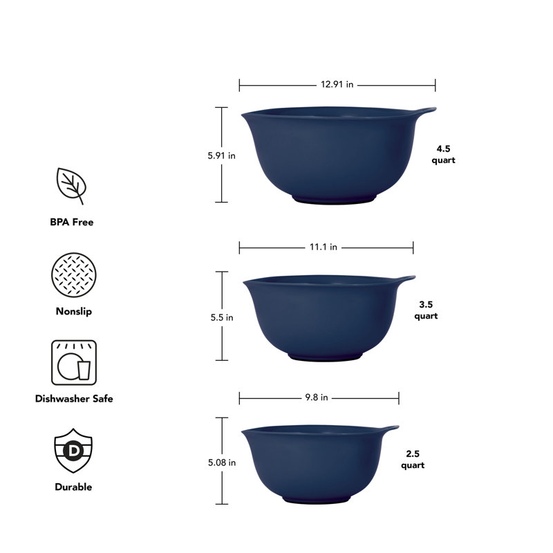 KitchenAid® Universal 3-Piece Nesting Mixing Bowls, Ink Blue