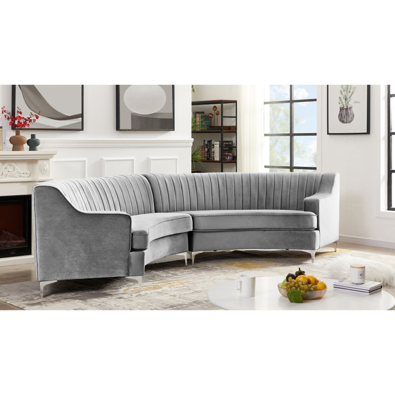 Canapé courbé en velours sans os, H 22,83 po x l 140,94 po x P 41,73 po, Gris foncé