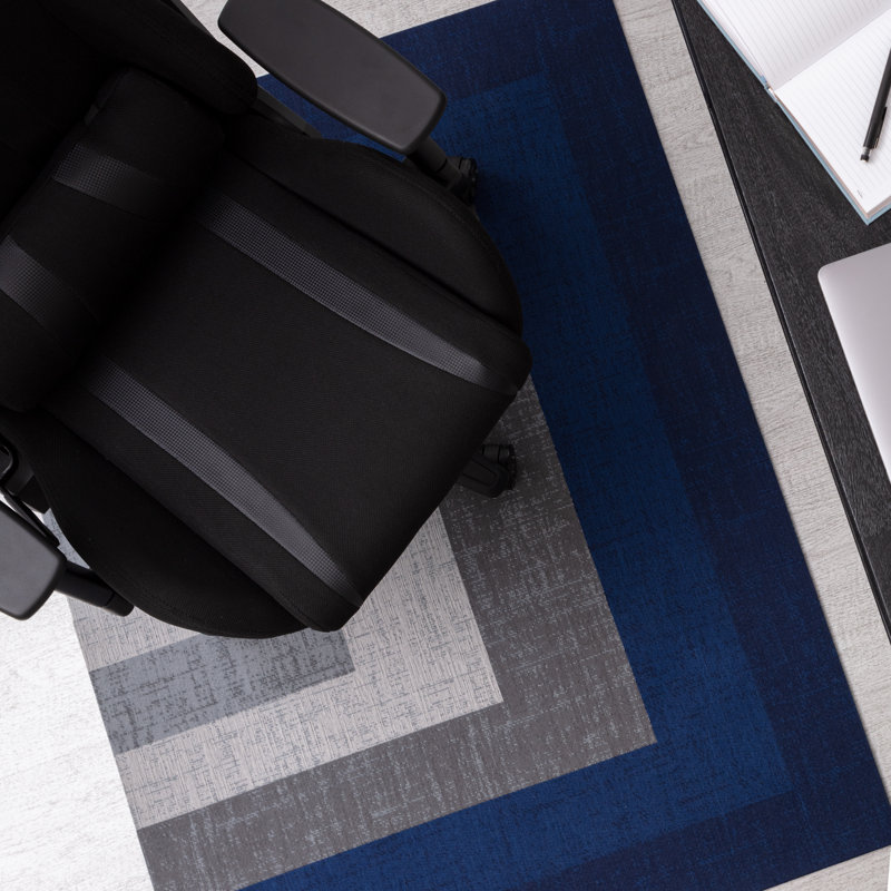 Ponca Blue and Gray Rectangular Office Chair Mat