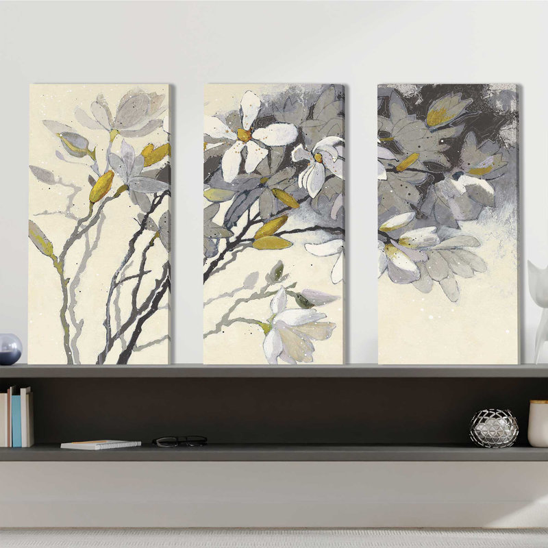"Magnolias Yellow Gray", ensemble de 3 impressions sur toile