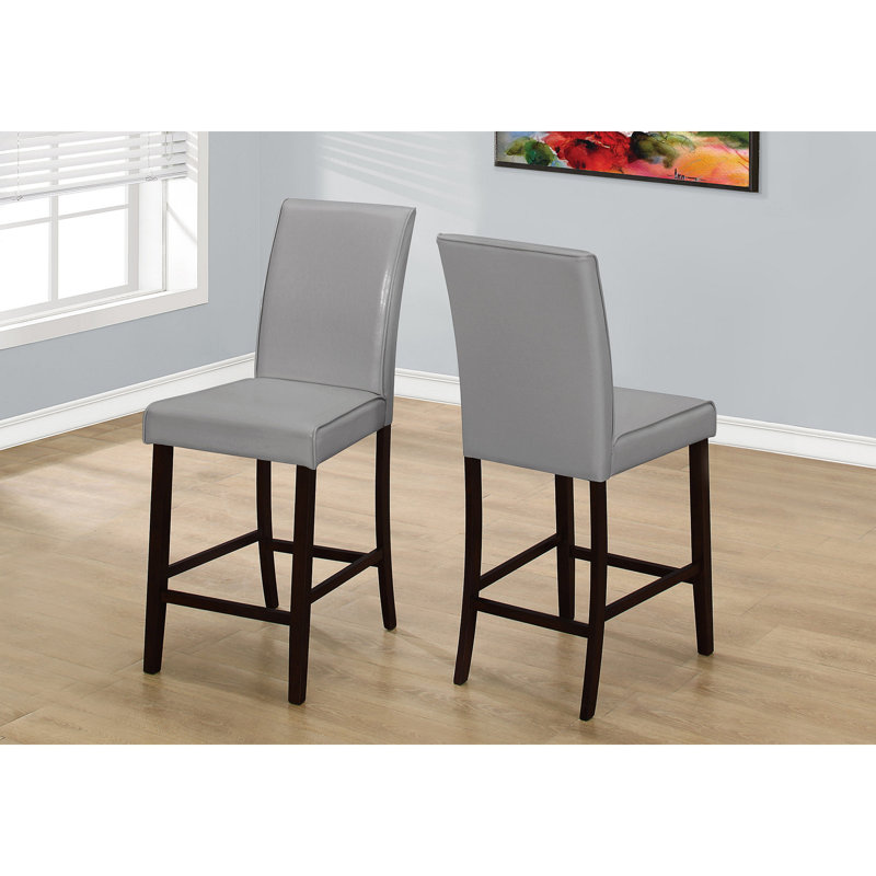 Chaise de salle à manger, ensemble de 2, hauteur comptoir, rembourrée, cuisine, salle à manger, pieds en bois d'aspect cuir, transitionnel