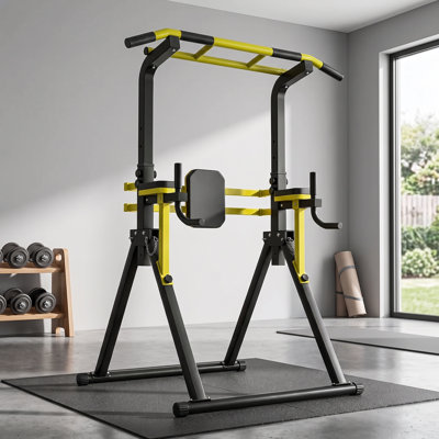 Power Tower Pull Up Bar Station, 10-Level Adjustable Height Dip Station, Heavy-duty Frame Structure,Multi-Functional Home Gym Strength Training Equipment