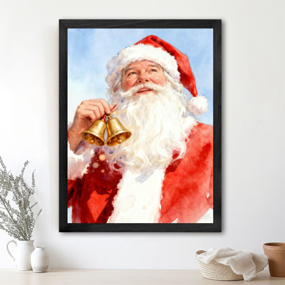 Black Framed Vintage Santa Claus Wall Art Realistic watercolor illustration Style Framed Prints