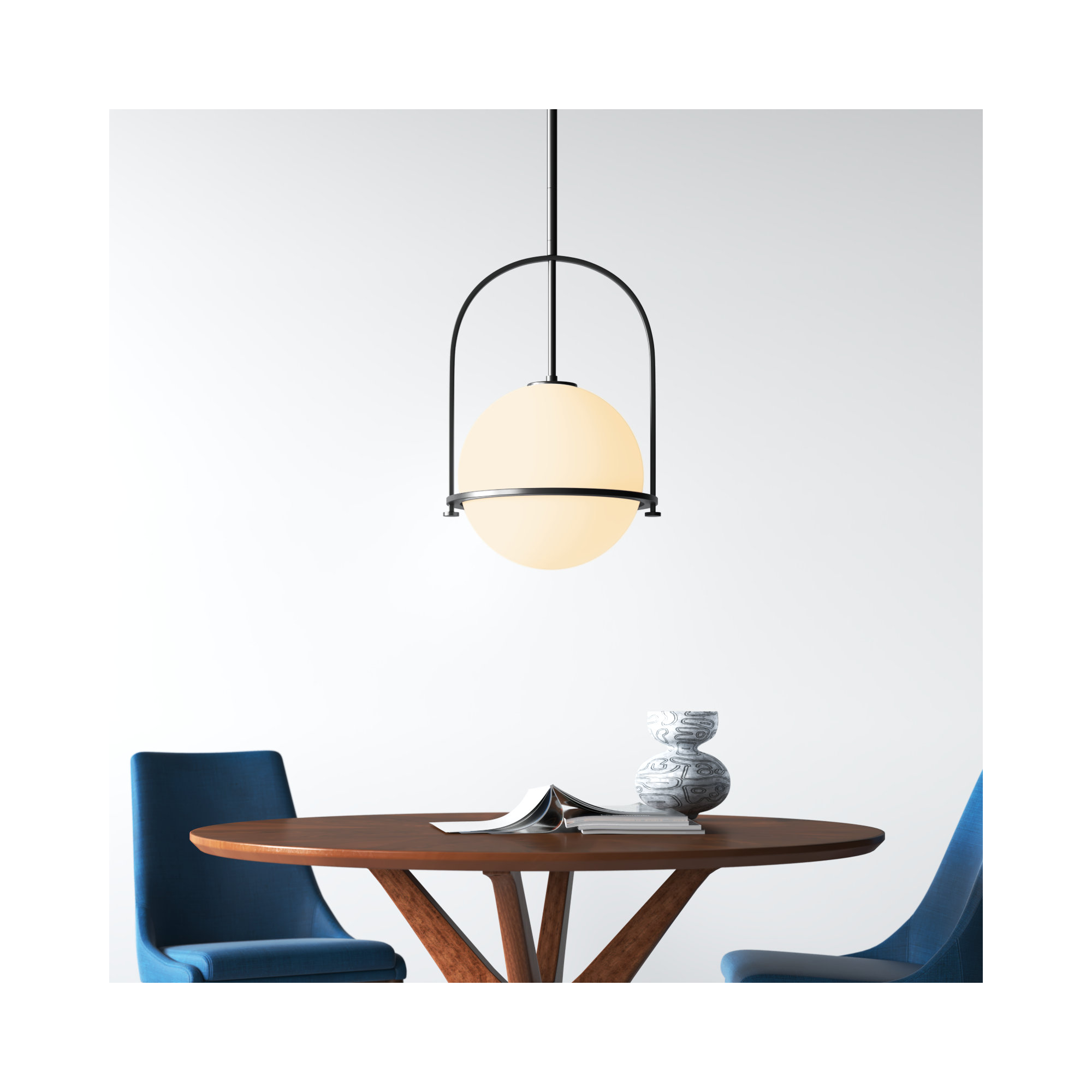 Arie Single Light Pendant w/ Globe Shade, Black, 17" H x 11.5" W x 11.5" D