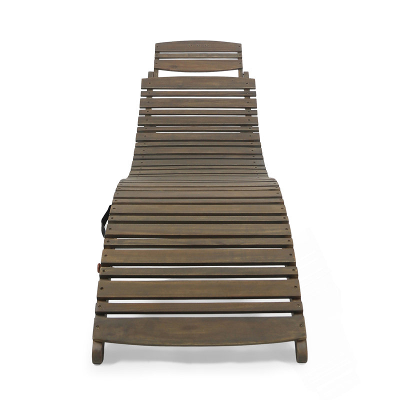 Folding Acacia Wood Outdoor Chaise Lounge