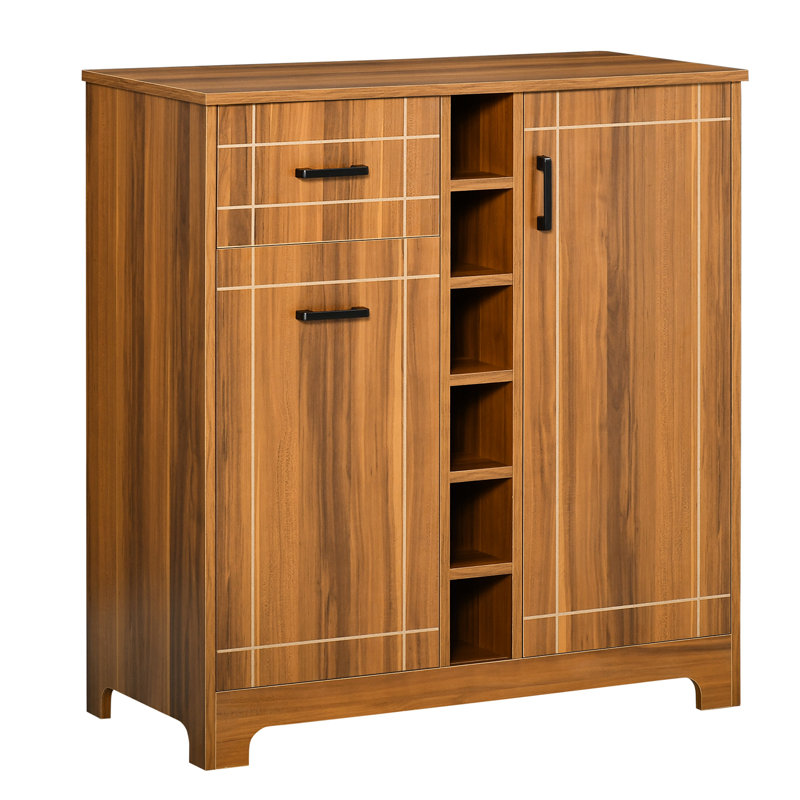 Armoire à vin brune - rangement pour 6 bouteilles avec tiroir et porte-verre