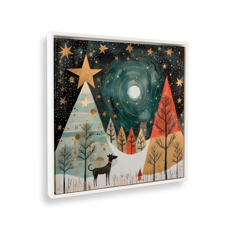 Starry Night Christmas Trees II, reproduction sur toile dans un cadre, Cadre blanc, H 32,75 po x l 32,75 po x P 1,75 po