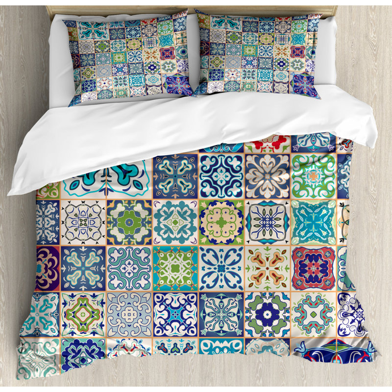 Eclectic Geometric Shapes Duvet Cover, Queen Duvet Cover + 2 Standard Shams