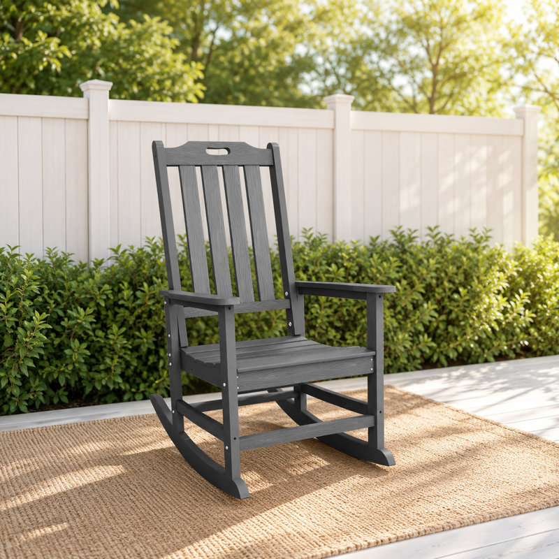 Fauteuil à bascule Adirondack d'extérieur gris en PEHD résistant aux intempéries avec dossier haut confortable (paquet de 1)