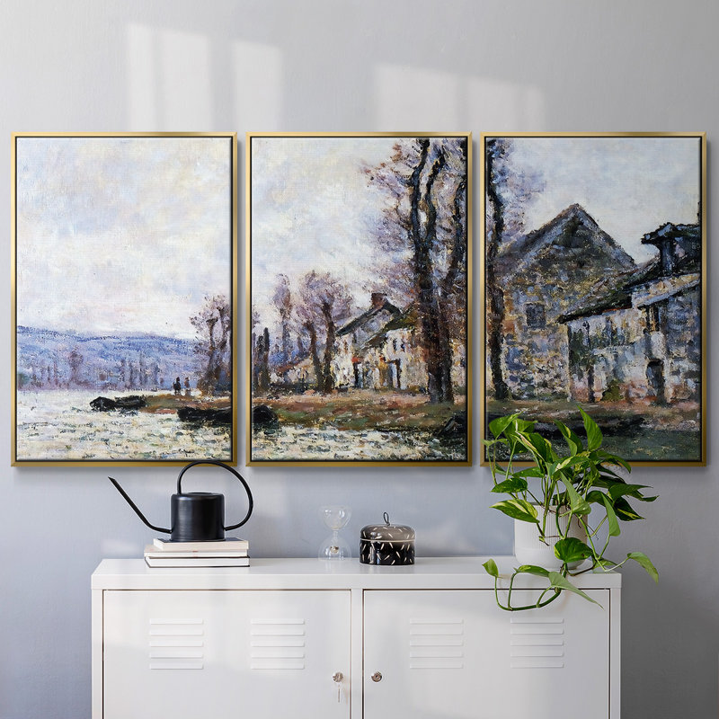 «The Bend Of The Seine At Lavacourt, Winter, 1879», reproduction d'art sur toile encadrée 3 pièces, Or