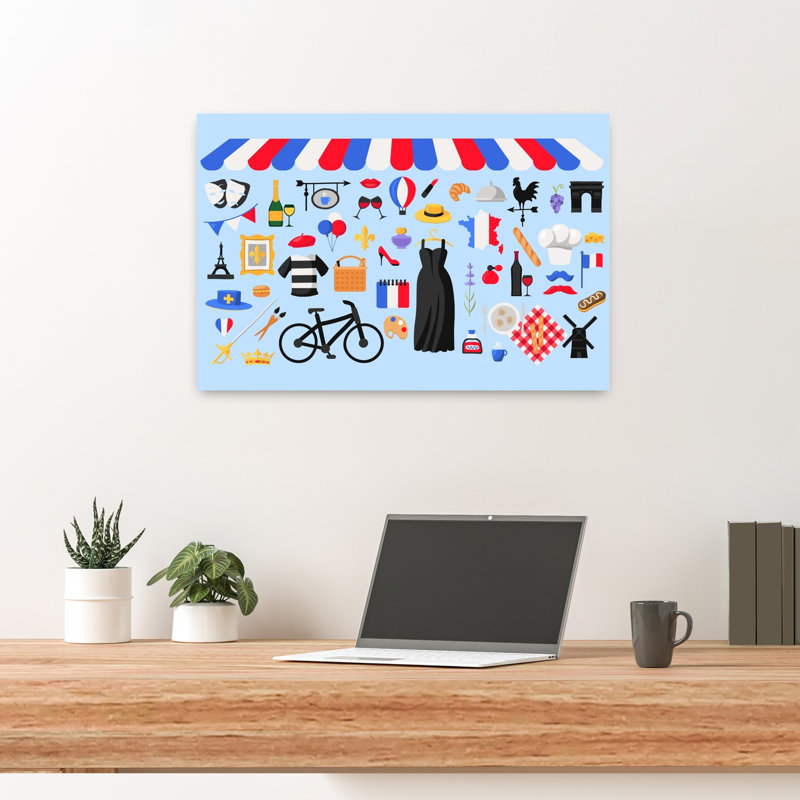 Célébration de la culture française, impression d'art contemporain coloré, 16" H x 24" W