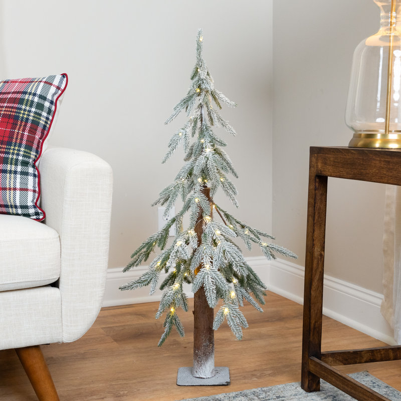Pre-Lit Flocked Battery Operated Alpine Artificial Christmas Tree - 3' - Clear LED Lights