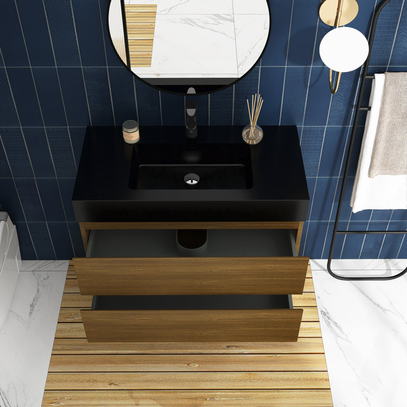 36'' Single Bathroom Vanity with Solid Surface Top, Black, Brown