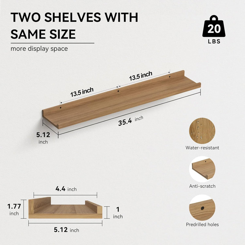 Ensemble de 2 tablettes flottantes murales, tablette murale rustique avec rebord pour la chambre à coucher, le salon, la salle de bain, la cuisine, la chambre de bébé, la tablette pour livres, décoration et présentoir