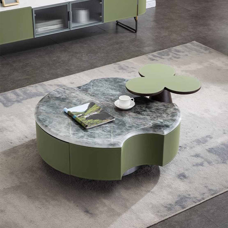 Shaped supercrystalline stone coffee table, 13.8" H x 31.5" L x 31.5" W