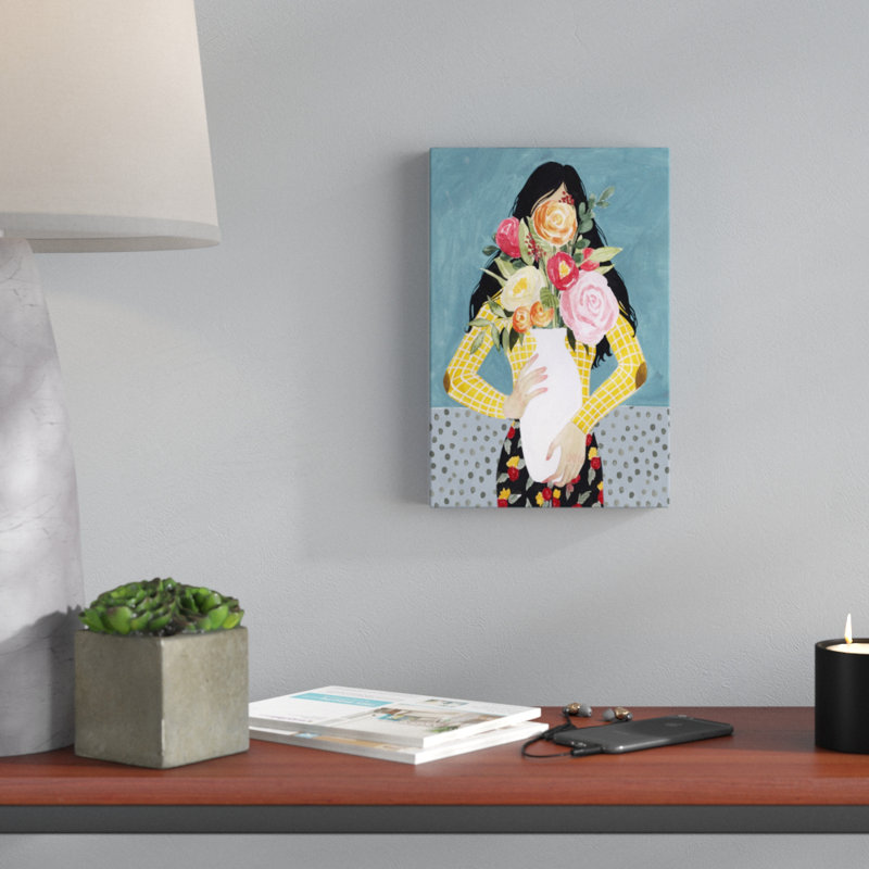 «Flower Vase Girl II», peinture sur toile, H 12 po x l 8 po