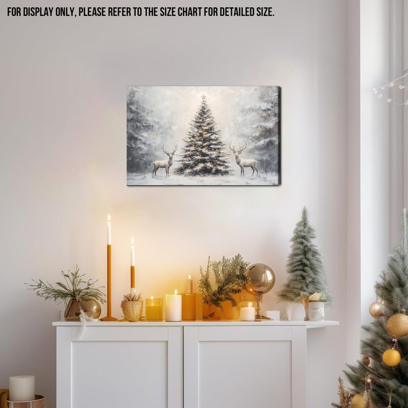Art mural de Noël arbre de Noël cerf, impressions sur toile de scène d'hiver, photo de renne enneigé, œuvre d'art des Fêtes pour décoration de salon de chambre à coucher, 12 po x 18 po