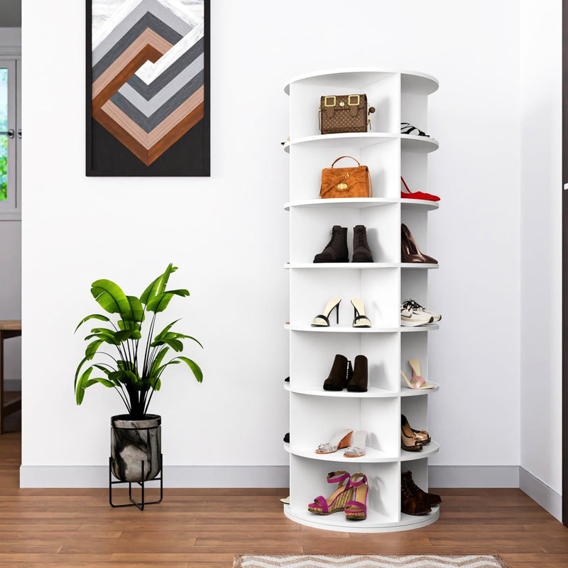 Range-chaussures blanc à 7 niveaux - 360 rotatif pour la gestion avec fonction de rotation - Blanc économise de l'espace avec style