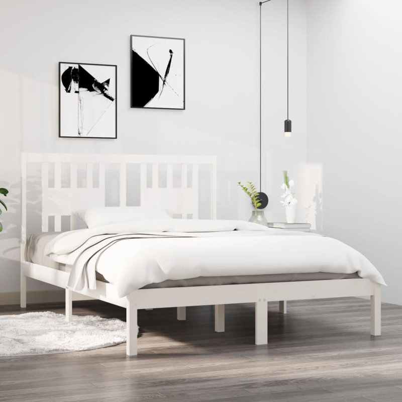Bed Frame Solid Wood, White, Double (140 x 200 cm), No