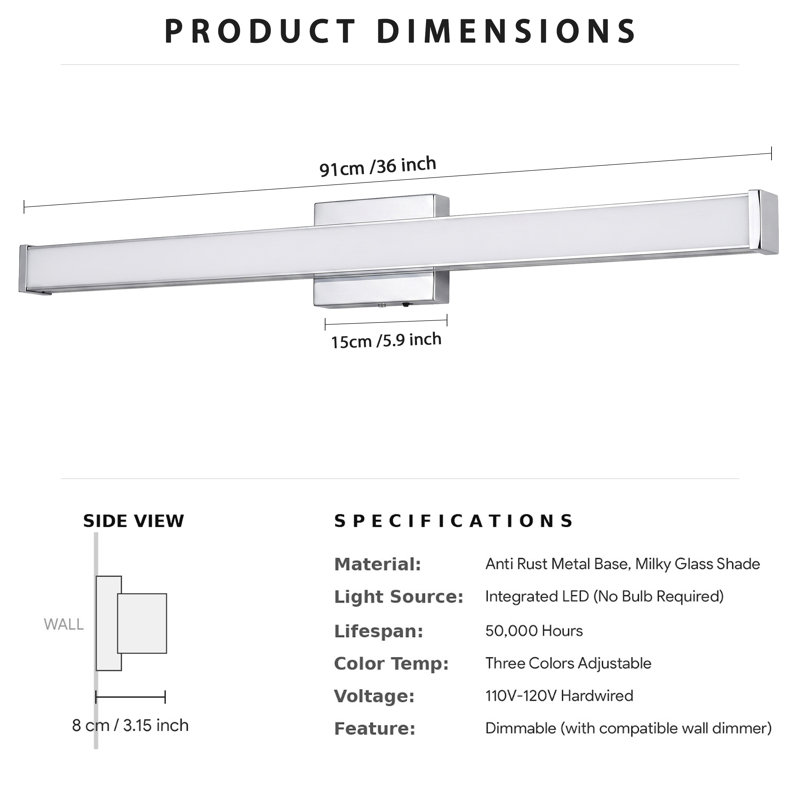 Applique murale moderne pour salle de bain, luminaire DEL 3 CCT à intensité variable, éclairage linéaire au-dessus du miroir