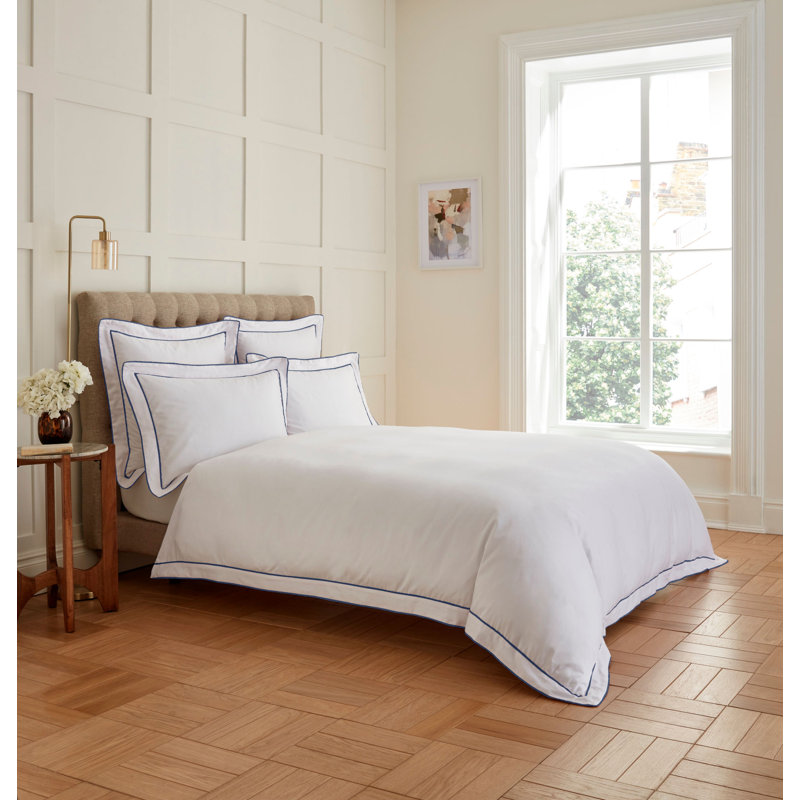 400TC Tape Edge Collection Cotton Solid Colour Duvet Cover Set, Kingsize Duvet Cover Set + 2 Standard Pillowcases, Navy