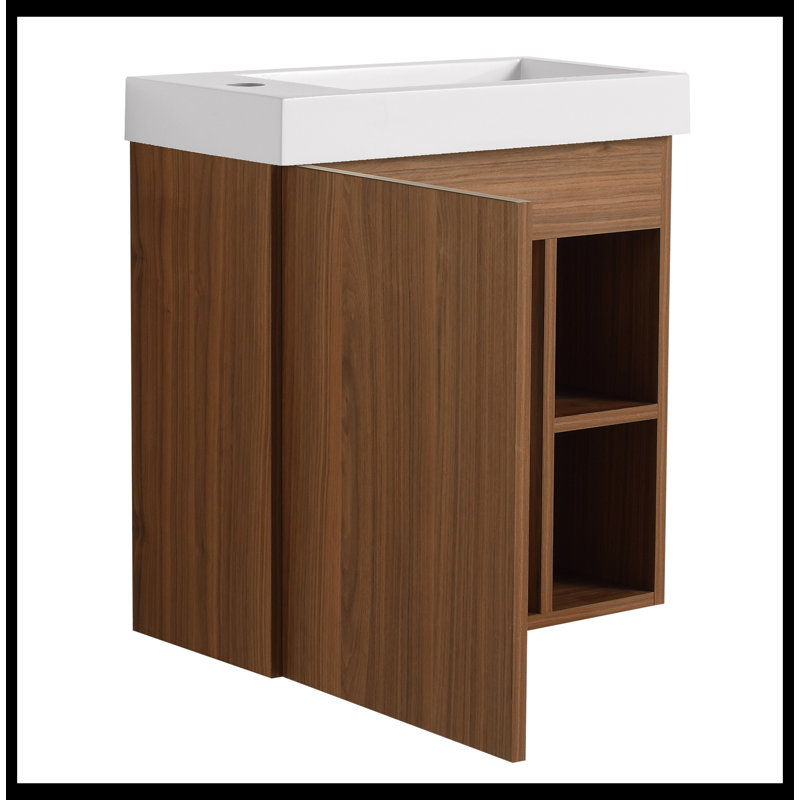 Meuble-lavabo mural flottant 20 po avec lavabo en résine blanche et porte d'armoire à fermeture en douceur