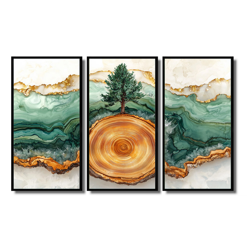 Forêt de bois de pin, paysage - art mural forêt pour le salon - ensemble de 3, H 28 po x l 36 po, Noir